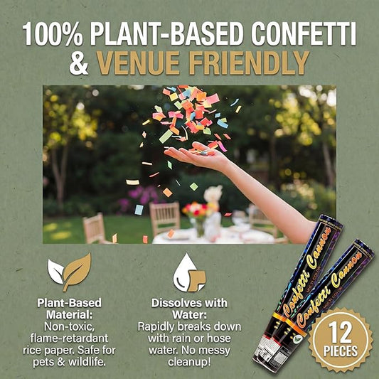 Biodegradable Confetti Cannons 12 Pack, 12" Multicolor Party Poppers for Birthday, Graduation, Wedding, Christmas, New Year & Celebration Events