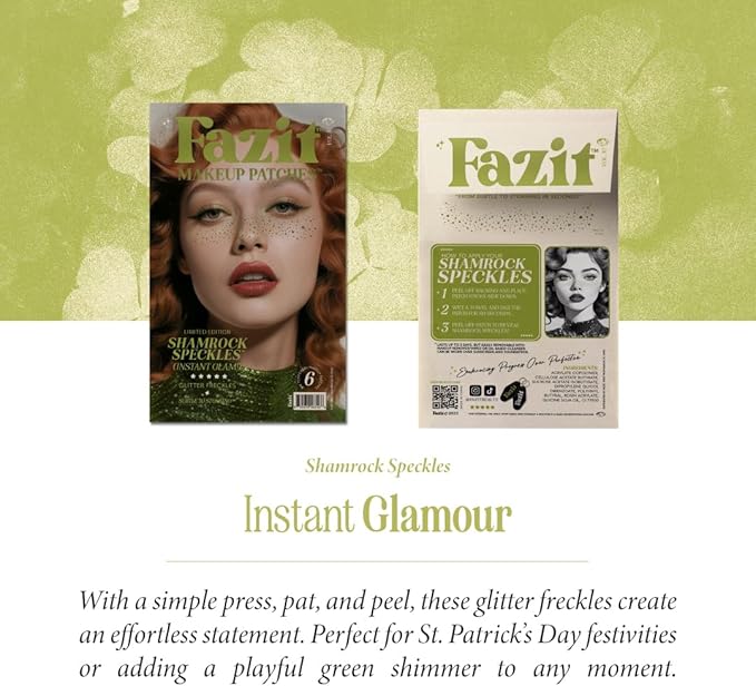 Fazit Makeup Patches - Shamrock Speckles - Glow Up Make-Up Patches - Cute Glitter Makeup Accessories for Women - Cosmetic Glitter for Face