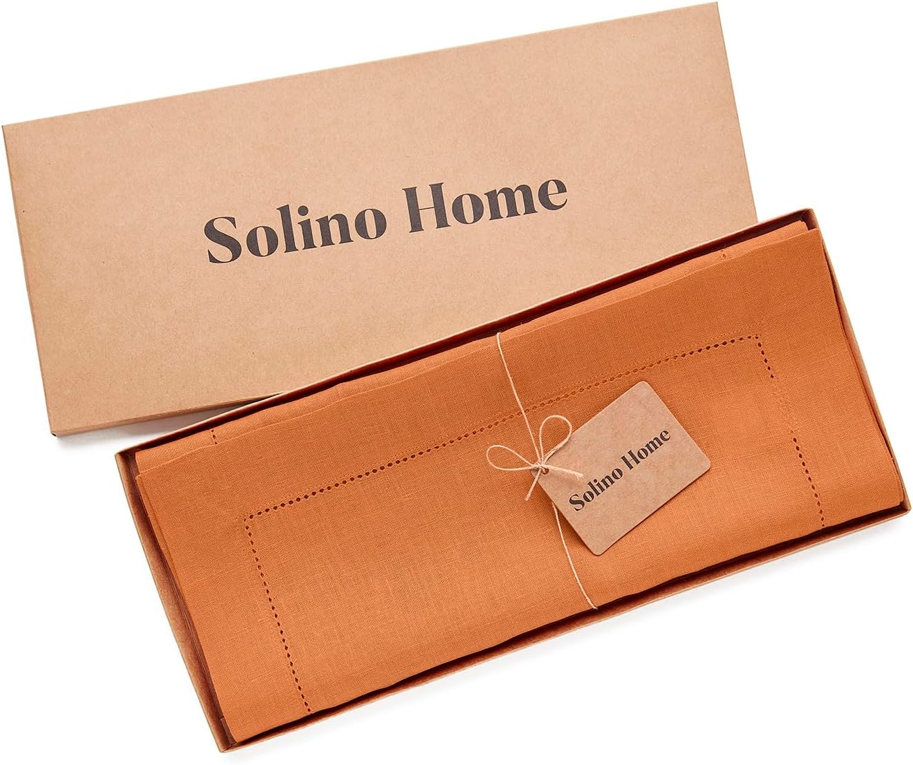 Solino Home Linen Hemstitch Table Runner 108 Inches Long - 100% Pure Linen Pumpkin Table Runner 14 x 108 Inch for Fall, Autumn, Halloween, Thanksgiving, Holiday - Classic Hemstitch