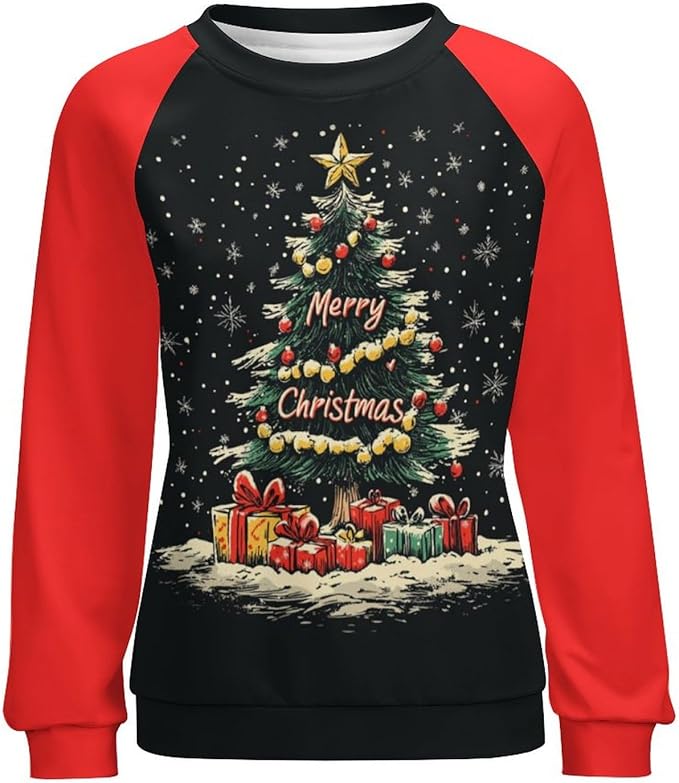 LOAIHA Christmas Sweatshirts for Women Christmas Tree Graphic Shirt Xmas Long Sleeve Merry Christmas Pullover Blouse