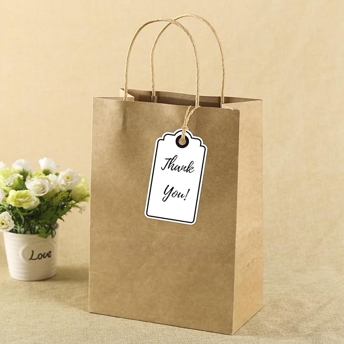 Anwyll Gift Tags with String - 100Pcs Black Gift Bag Tags Personalized White Blank Hanging Paper Label Tag for Baby Shower Birthday Party Wedding Christmas Favor Present
