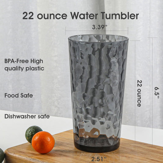 BPA-Free Plastic Tumblers 8 Pack (8x22oz) | Reusable Dishwasher Safe | Stackable Shatterproof Cups | Plastic Drinkware & Drinking Tumblers for Restaurant, Home, Party