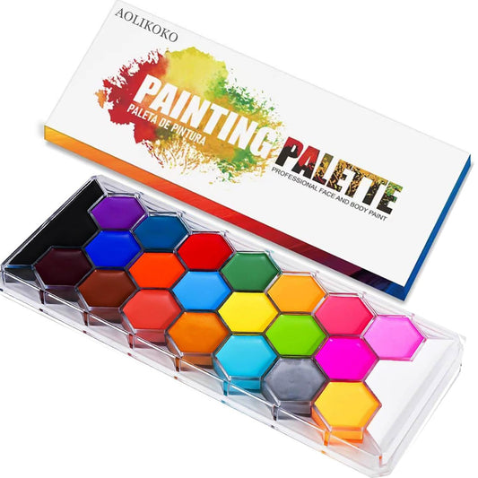 22 Colors Face & Body Paint Palette Kit,Halloween Makeup Kit, face painting kit professional,with 10 Brushes+30 pcs Stickers,Ideal for Halloween Cosplay Party SFX Arty Stage Makeup(22-Colors)