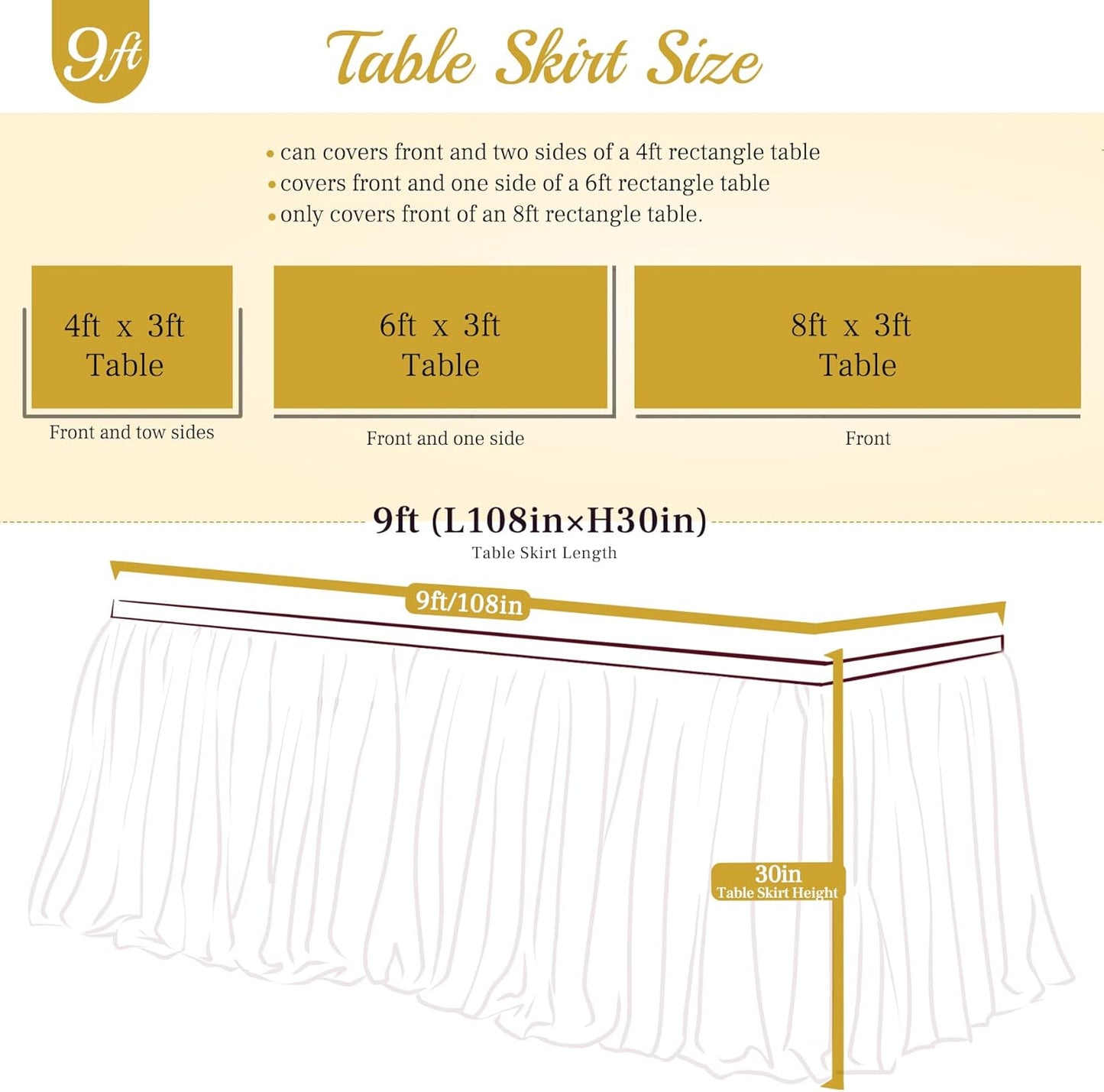 Suppromo 9ft Champagne Tulle Table Skirts for Rectangle Tables or Round Tables Champagne Tutu Table Cloth Cover for Wedding Birthday Party Baby Shower Dessert Cake Table Decor