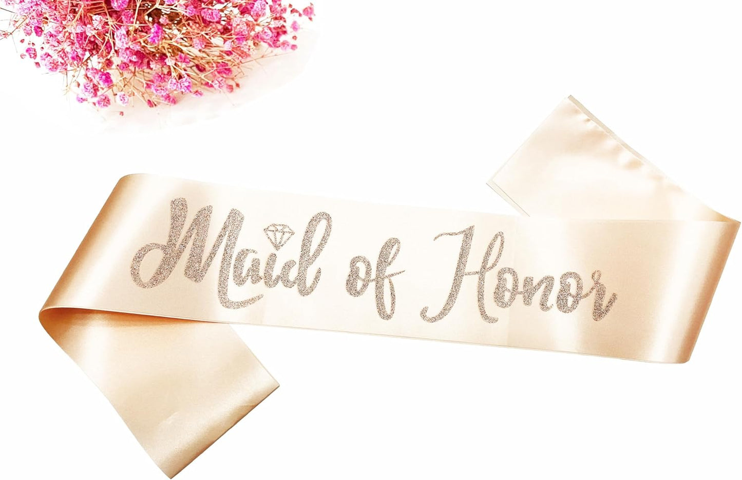 Maid of Honor Sash, Rose Gold Sash with Silver Glitter Letter Bachelorette Party Sash for Bridal Shower Wedding Party Accessories Supplies Engagement Gifts