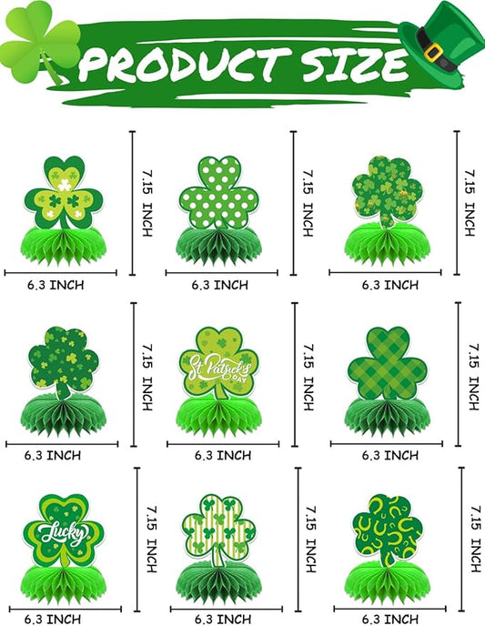 St Patricks Day Table Decorations, 9 Pcs St Patricks Day Centerpieces, Irish Green Honeycomb Centerpieces for Table, 3D Shamrock Table Decor for St. Patrick's Day Party Favor Supplies