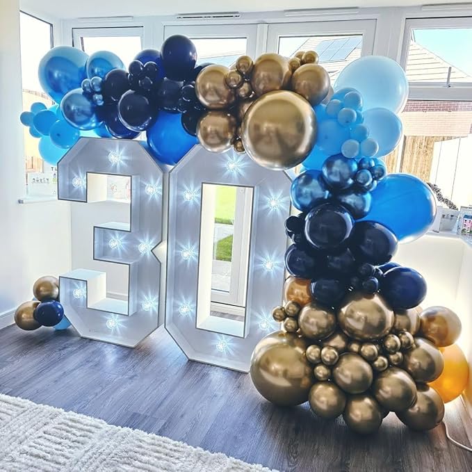 Navy Blue and Gold Balloons Arch Kit, 162pcs Different Sizes with Navy Pastel Blue Chrome Gold Confetti Balloons for 2025 Graduation Prom Anniversary Ocean Baby Shower Birthday Party Decorations