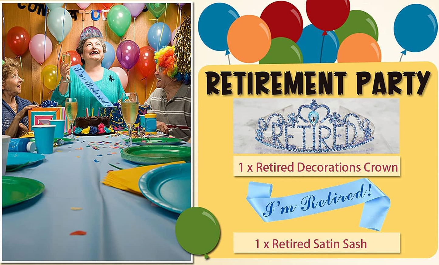 JETKONG Retirement Party Decorations Retired Tiara/Crown, Retired Sash for Women Retirement Gifts, Retirement Party Supplies, Gifts, Favors (Light Blue)