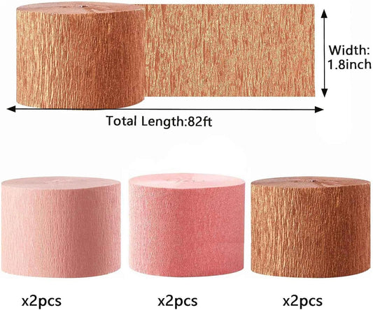 We Moment Rose Gold Pink and Dusty Pink Crepe Paper Streamers 1.8 Inch Widening 6 Rolls,Rose Gold Streamer 82 feet per roll for Wedding Birthday Bachelorette Bride to Be Party Decorations
