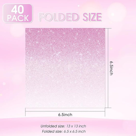 40PCS Ombre Pink Party Decorations Pink Beverage Napkins Gradient Roseate Napkins Disposable Paper Large Pastel Roseate Cocktail Napkins for Kids Women Birthday Party Supplies