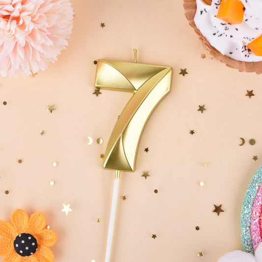 PHD CAKE 2.76 Inch Diamond Gold 7 Number Birthday Candles, Gold Number Candles, Cake Number Candles, Party Celebration