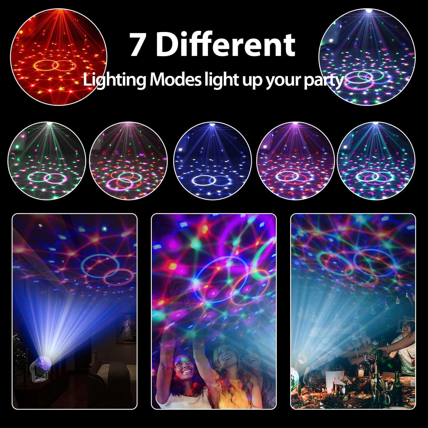 Disco Ball DJ Party Lights Sound Activated with Remote Control Strobe Lamp 7 Modes Stage Light for Home Room Dance Parties Karaoke Halloween Christmas Birthday Decorations