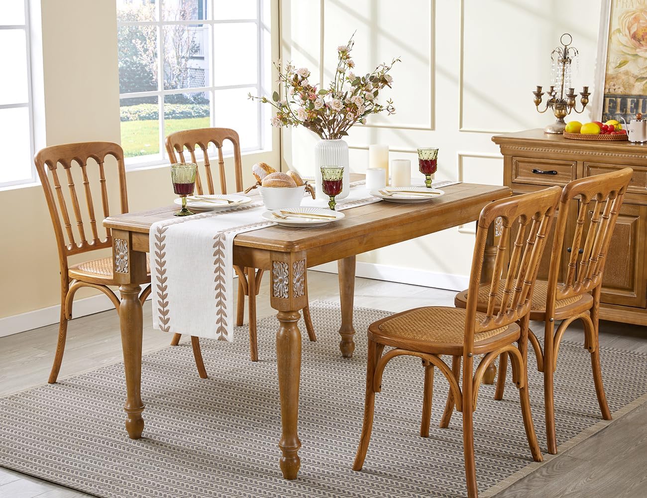 Wracra Embroidered Fall Table Runner Irregular Willow Leaf Table Runners 90 Inches Long for Dresser Home Dining Table Decor,14 x 90 Inch, Taupe