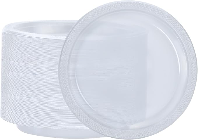 Clear Solid Color Premium Heavy Weight Plastic Dinner Plate (9") 50 Count - Elegant & Durable for Parties & Events
