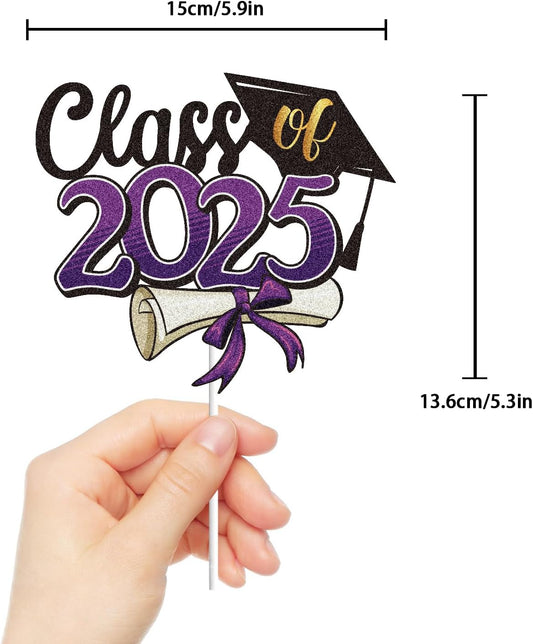 LINGBOOM Class of 2025 Happy Graduation Cake Topper Purple Glitter Grad 2025 Happy Graduation We are So Proud of You Cake Decorations Congrats Grad Party Supplies (Purple)