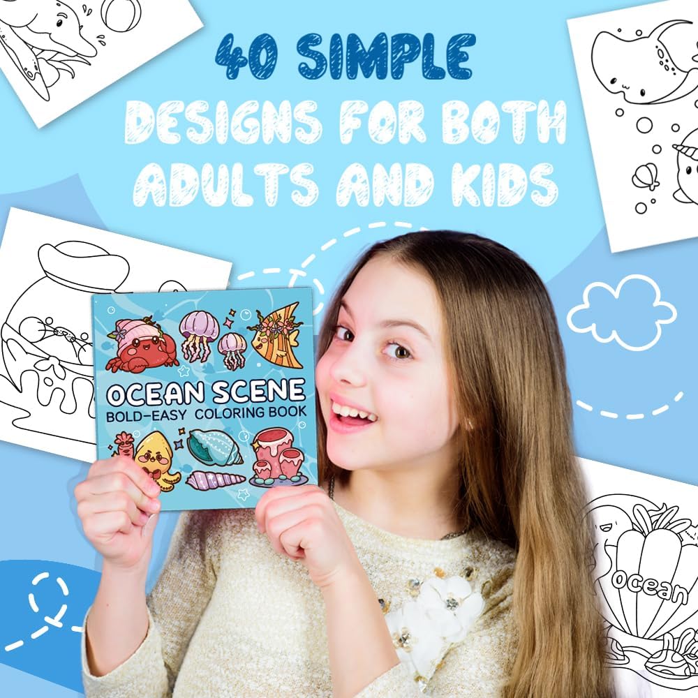 Adorable Coloring Book for Kids Ages 4–8: 40 Unique Single-Sided Pages to Prevent Bleed-Through | Thick Paper for Markers & Crayons | Screen-Free Learning Fun & Family Creative Gift (Ocean Scene)