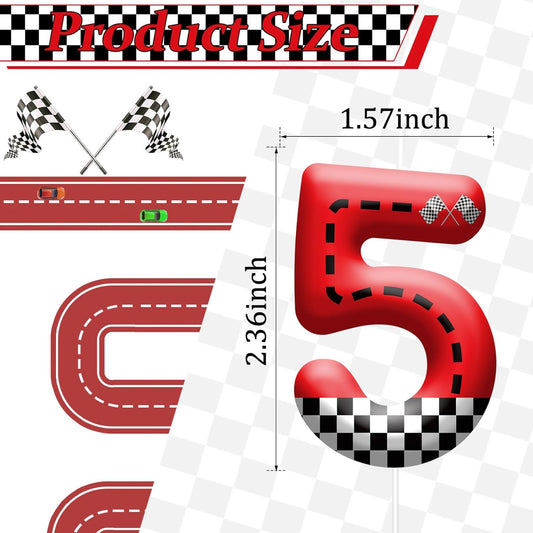 Racing Car Theme Birthday Candle with Checkered Flag Design - Durable Cake Topper for Race Car Party Decorations,Birthday Supplies - Number 5 Candle for Racing Themed Celebrations
