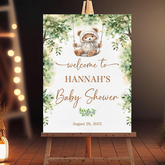 Custom Baby Shower Sign, Rustic Bear Baby Shower Welcome Sign, 12x18 inches, Plastic, Weatherproof & Fade-resistant
