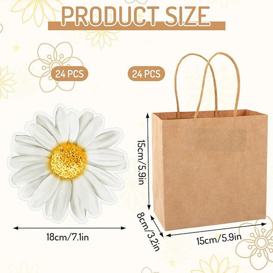 FYSUIMU 24 Pcs Daisy Kraft Paper Gift Bags with Handle Daisy Flower Party Favor Bags Cute Floral Goodie Candy Treat Bag for Spring Summer Mother's Day Wedding Birthday Bridal Shower
