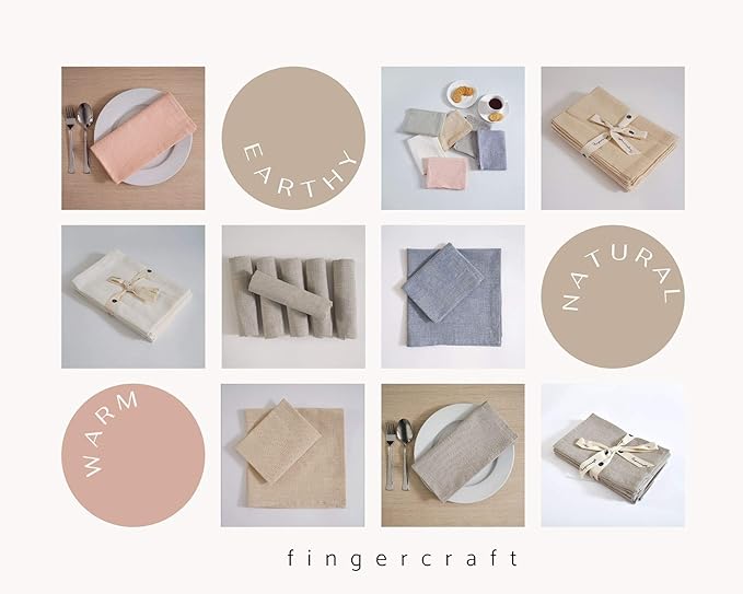 FINGERCRAFT Cloth Napkins Set of 6 Cotton Blend 20x20 Inch Large Size Dinner Napkins Cloth Perfect for Parties Dinners Weddings Cocktail Christmas Easter Stonewashed Off White