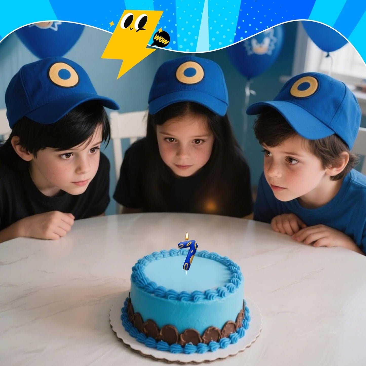 Birthday Cake Candles - Blue and Golden Ring Number Candles with Vibrant Designs for Boys & Girls, Theme Birthday Party Decorations,Cake Toppers for Theme Parties(Number 7)