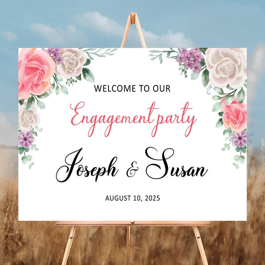White Theme Engagement Dinner Decorations - Welcome Signs For A Party