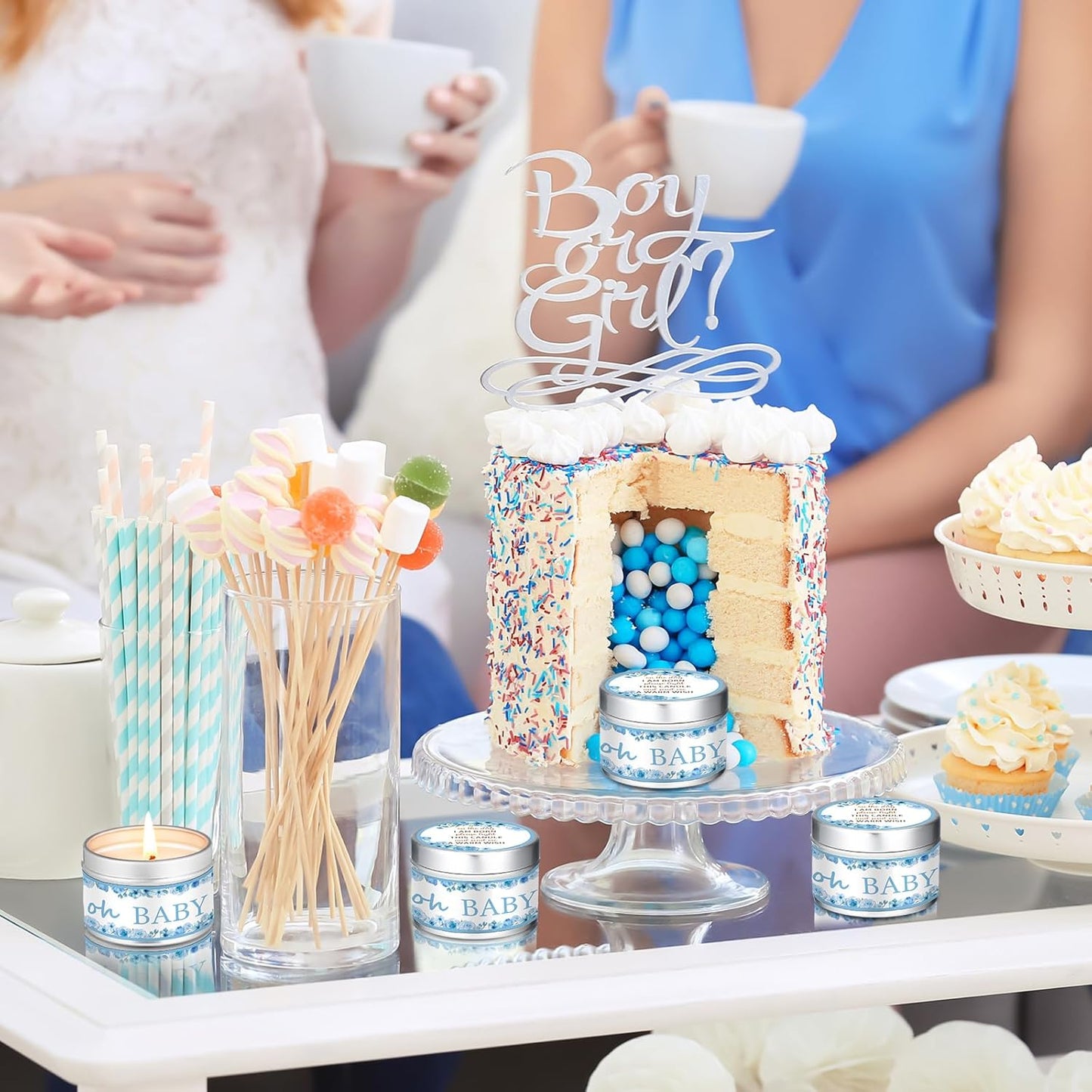 MTLEE 24 Pcs Flowers Baby Shower Party Favors Candles Lavender Scented Baby Shower Favors for Guests Rustic Tealights Candles Gender Reveal Return Gifts Girl Boy(1.2 Oz, Blue)