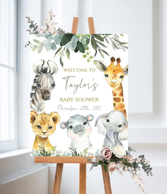 Generic Personalized Woodland Baby Shower Welcome Sign, Jungle Baby Welcome Sign, Baby Shower Zoo Animal Welcome Sign, Sage Green Shower Décor, Safari Baby Shower Decorations, Full Size, Vesion #8