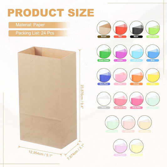 PATIKIL Party Favor Bag, 24 Pcs 5.1x3.1x9.4 Inch Medium Paper Candy Bags Gift Treat Celebration Halloween Goody Birthday Wedding Party with Stickers, Brown