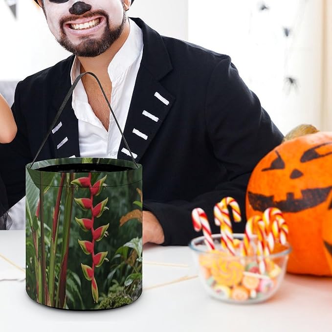 Halloween Candy Bucket - Green Plants in The Tropical Rainforest Trick Or Treat Candy Bag, Gift Bag for Party Favor Supplies