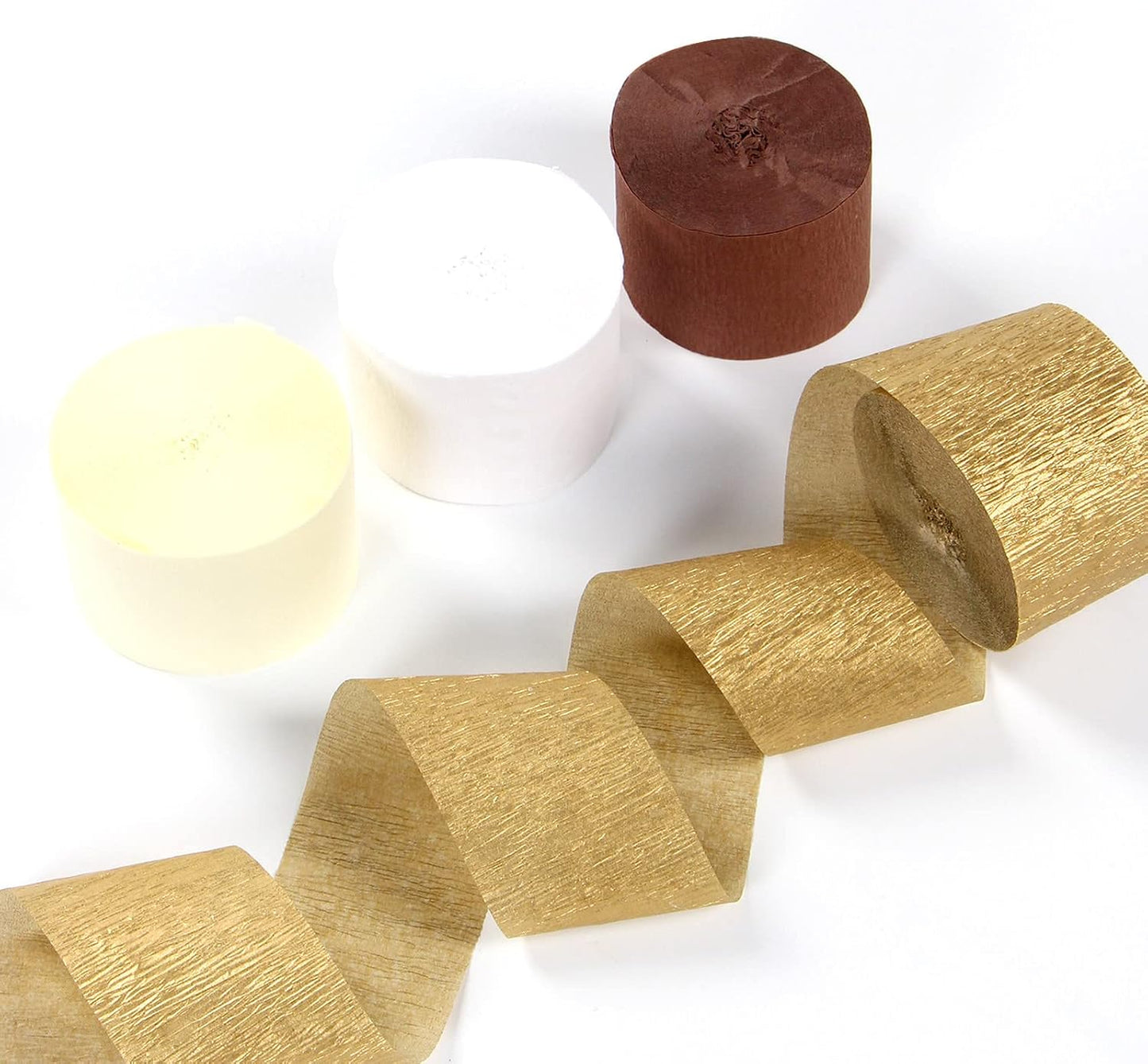 White-Brown Ivory-Gold Boho Party-Decorations Streamers - 8 Rolls Rustic Wedding Birthday Neutral Baby Bridal Shower Crepe Tissue Paper Streamer Bachelorette Engagement Garland Decor Panduola