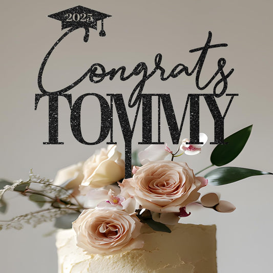 Graduation Cake Topper Personalized Congrats Graduation Cake Topper Class of 2025, Cupcake Toppers Gift Glitter Graduate Party Grad 2025 Decorations with Any Name