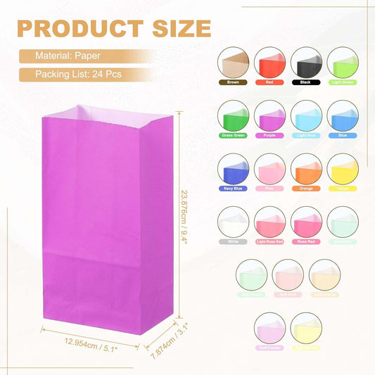 PATIKIL Party Favor Bag, 24 Pcs 5.1x3.1x9.4 Inch Medium Paper Candy Bags Gift Treat Celebration Halloween Goody Birthday Wedding Party with Stickers, Purple