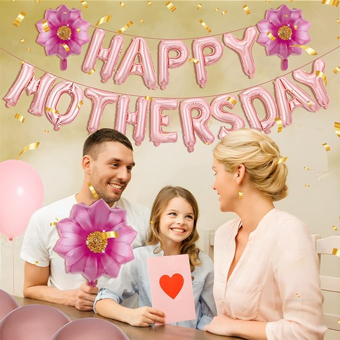 Mother’s Day Party Balloons Kit Decorations 16 inch Foil Balloon Set Happy Mother's Day Best Mom Balloon Set Heart Shape Set Decoration for Mother's Day Decoration (flower set)