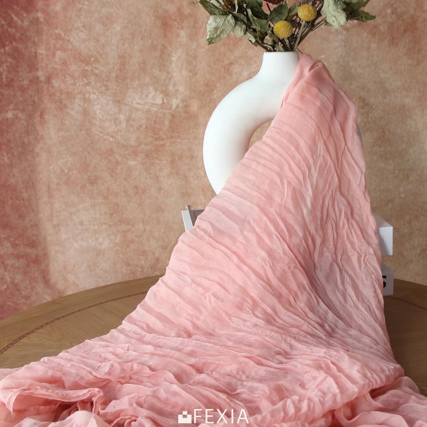 FEXIA 10 Pack Pink Gauz Table Runner 35x120 Inches Peach Table Runner for Mother's Day Bridal Shower Wedding Party First Communion Centerpiece Engagement Boho Table Decoration (Pink)