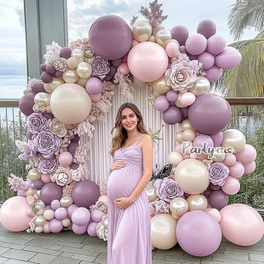 Dusty Purple Pink Balloon Arch Kit, Double Stuffed Lavender White Sand Pearl Balloon Garland with Pastel Pink Lilac Blush Gold Latex for Baby Shower Birthday Wedding Valentines Party