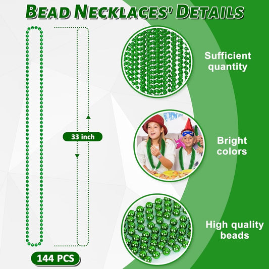 144PCS St Patricks Day Necklace, St. Patrick's Day Bead Accessories Bulk, Irish Saint Patrick Day Beads Necklaces, Parade Throw Accessories for Mardi Gras St. Patricks Christmas Decorations