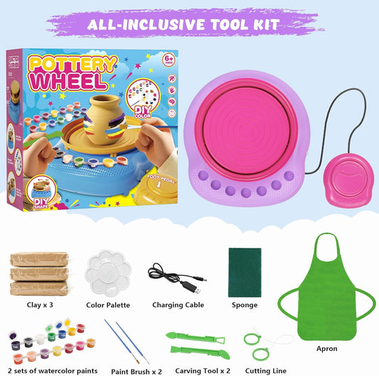 TingingYuli Pottery Wheel for Kids,Complete Pottery Kit and Tools for Beginners,Arts and Crafts Toys for Kids Ages 8-12,Art Supplies Birthday Gifts for Boy Girl Age 6 7 8 9 10 11 12 (Pink/Purple)