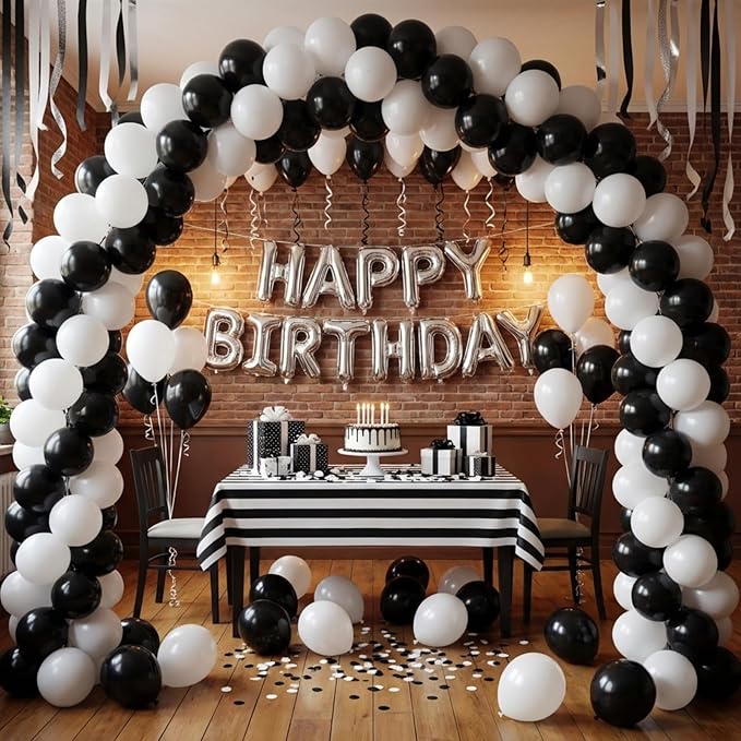 YMSZ Black and White Balloons Garland Arch Kit, 134pcs White Balloon and Black Balloons for Birthday Anniversary Wedding Engagement Graduation Party Decorations