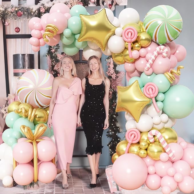 Pastel Balloon Arch Garland Kit, Macaron Pink Green White Gold Latex Party Balloons Pastel Color Easter Balloon for Easter Spring Wedding Graduation Baby Shower Birthday Party Decorations