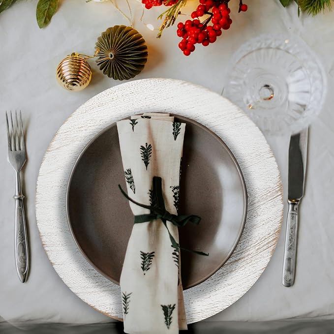 13" Antique White Charger Plates, Round Charger for Dinner Plates, Farmhouse Plate Chargers, Rustic Table Chargers for Parties, Family Dinners, 6Pcs