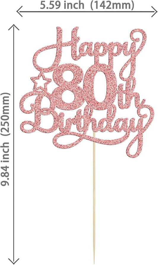 1 Pack Happy 80th Birthday Cake Topper Rose Gold Glitter 80 & Fabulous Cheers to 80 Years Old Birthday Cake Pick for Celebrating 80th Birthday Anniversary Party Cake Decorations Supplies