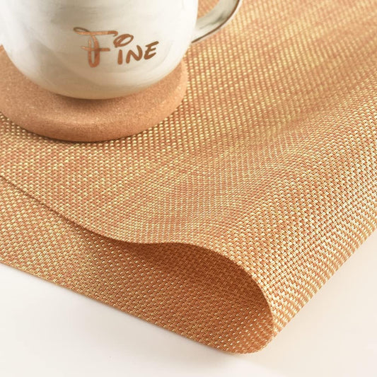 homEdge PVC Placemat, 4 PCS of Non-Slip Heat Resistant Place Mats, Washable Vinyl Placemats, Set of 4 –Dark Golden