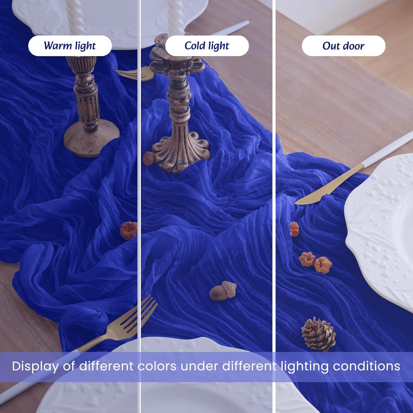 4Pack Royal Blue Cheesecloth Table Runner 10FT Gauze Cheese Cloth Table Runner 35x120Inch Long Boho Spring Easter Table Runners Rustic Sheer Table Runners for Wedding Baby Shower Bridal Shower Decor
