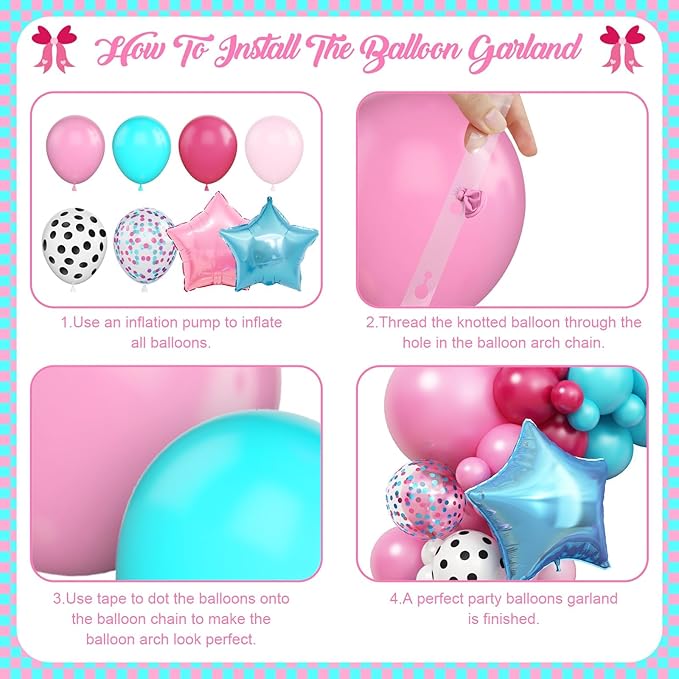 Pink Blue Balloon Arch Kit,Hot Pink White and Teal Blue Balloon Garland with 18Inch Star Foil Balloons for Girl Surprise Birthday Baby Shower Anniversary Party Decorations