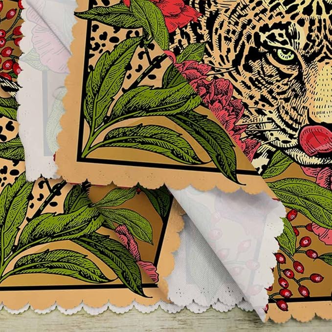 Yibeas Garden Peonies and Wild Leopard Cloth Napkins Set of 4 Vintage Red Floral and Leopard Art Pattern Polyester Kitchen Dinner Napkins for Holiday Festive Wedding Decor 18 x 18 inch