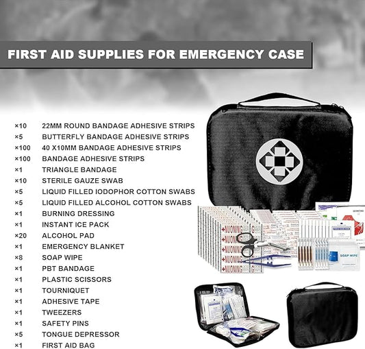 300Piece Travel First Aid Emergency Kit Home Essentials Hiking Survival Essential Kit for Outdoor Adventure Camping Backpack, Black 1st Aid