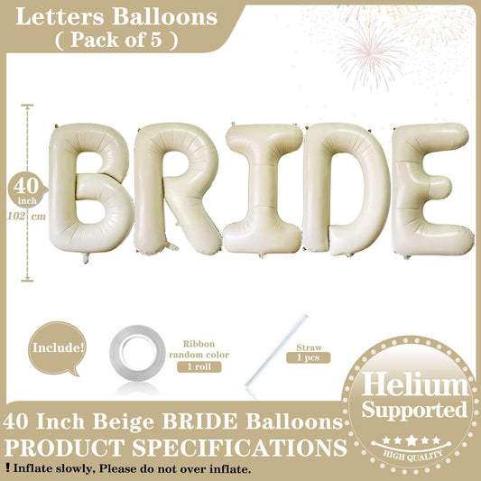40 Inch Beige BRIDE Balloons, Giant Cream White Letters BRIDE Balloons Foil Mylar Helium White Letter Balloons for Bridal Shower Party Supplies Wedding Engagement Decorations Alphabet White BRIDE
