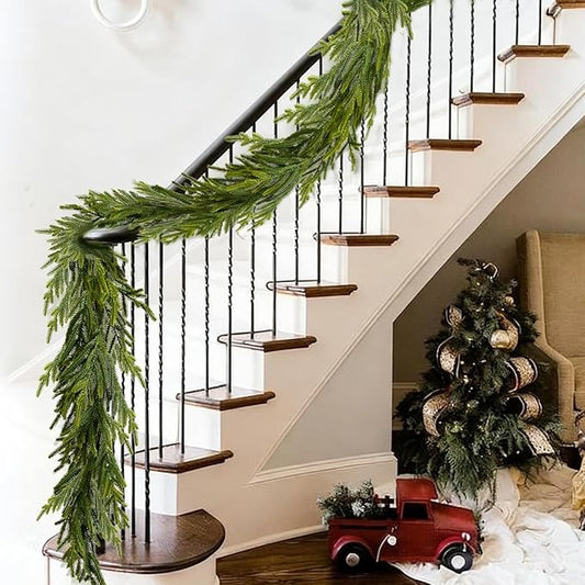 6FT Christmas Garland Norfolk Pine Garland Real Touch Faux Greenery Cedar Garlands for Mantle,Table,Wall,Christmas Decorations Indoor Outdoor