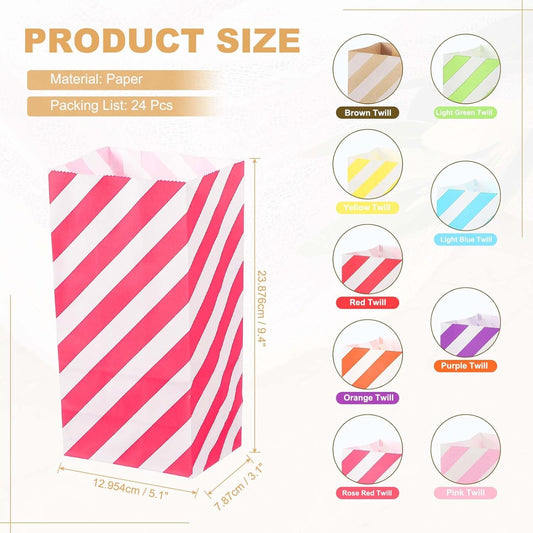 PATIKIL Party Favor Bag, 24 Pcs 3.5x2.4x7.1 Inch Mini Paper Candy Bags Gift Treat Celebration Halloween Goody Birthday Wedding Party with Stickers, Rose Red Twill